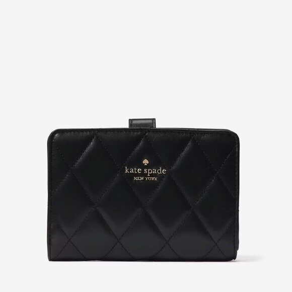 Kate Spade Carey Quilted Leather Medium Compact Bifold Wallet - Black - Picture 2 of 4
